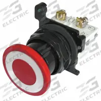 EATON Mushroom Head Push Button: Non-Illuminated, Mushroom Head Profile, Metallic, 30 mm, 1NO (MPN E34GDBC2-1X). Key specifications — Brand: EATON; Action: Maintained/Maintained; Series: E34; Push Button Material Type: Metallic.