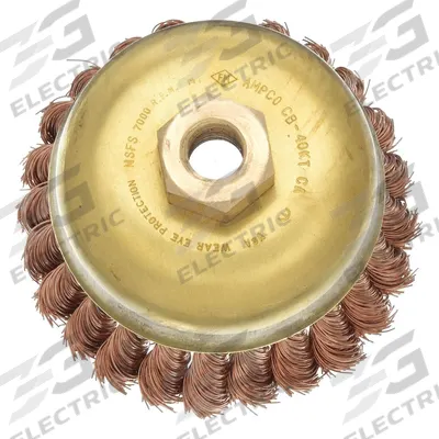 AMPCO Cup Brush: Twisted Bronze, 3 in Dia, 0.02 in Fill Dia - Nonsparking Heavy-Cleaning Brushes for Hard Metals