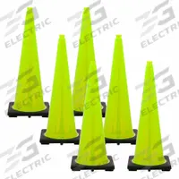 Traffic Cone: MUTCD/NCHRP-350, 36 in Cone Ht, Green, Non-Reflective, PVC, Blank, 10 lb Base Wt (MPN 98014-6). Key specifications — Base Color: Black; Brand: MR. CHAIN; Cone Material: PVC; Legend: Blank.