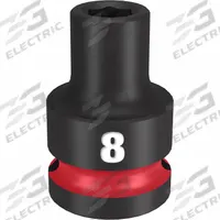 MILWAUKEE Standard Impact Socket: 1/2 in Drive Size, Metric, 8 mm Socket Size, 6-Point, Std (MPN 49-66-6240). Key specifications — attr1215501: MILWAUKEE; attr1215515: Black Phosphate; attr1215518: 8 mm.