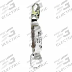 MILLER BY PIP Shock-Absorbing Lanyard: Shock Pack, Steel D-Ring, Steel Web Loop, 310 lb Capacity (MPN 948LS-Z7/18INWH). Key specifications — Brand: MILLER BY PIP; Color: White; Visual Load Indicator: Yes; Shock-Absorbing Lanyard Material: Polyester.