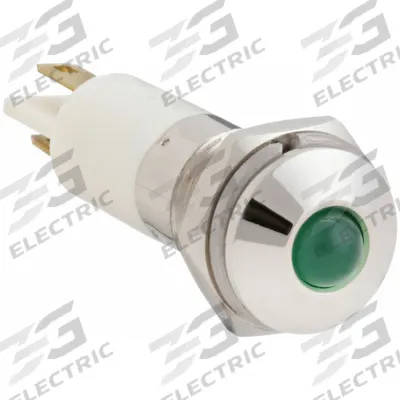 APPROVED VENDOR Raised Panel Light: 10 mm Panel Mounting Hole Dia, LED, Green, Raised Head - LED Indicator Pilot Lights
