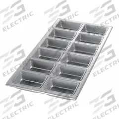 CHICAGO METALLIC Mini Loaf Pan: Aluminized Steel, 12 Slots, 9 7/8 in Overall Wd, 1 3/8 in Overall Dp (MPN 45755). Key specifications — Pan Style: Mini-Loaf Pan; Brand: CHICAGO METALLIC; Color: Silver; Material: Aluminized Steel; NSF Certified: No; Number of Slots: 12.
