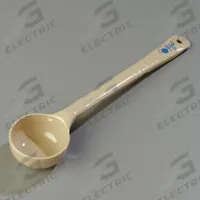 CARLISLE Measure Miser: 3 oz Capacity, Polycarbonate, Solid, Beige/Blue, NSF Certified, 437006. Key specifications — Manufacturer Part Number: 437006; Color: Beige/Blue; Material: Polycarbonate; NSF Certified: Yes; Perforated/Solid: Solid; Product Type: Long Handle Measure Miser; Brand: CARLISLE.