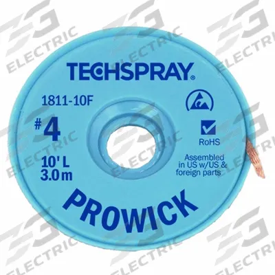 TECHSPRAY Desoldering Braid: Rosin Flux, # 4, 0.098 in, 5 ft, Blue - Rosin Flux Desoldering Braids