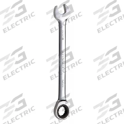 WESTWARD Combination Wrench: Alloy Steel, Chrome, 1 1/16 in Head Size, 14 in Overall Lg - SAE 12-Point Ratcheting Combination Wrenches
