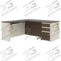 BESTAR L-Shaped Office Desk: White Chocolate, 71 1/8 in Overall Wd, 69 1/4 in Overall Dp, Antigua (MPN 99860-52). Key specifications — Color: White Chocolate; Desktop Color: Antigua; Material: Particle Board; Product Material: Laminate Particle Board.