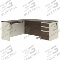 BESTAR L-Shaped Office Desk: White Chocolate, 71 1/8 in Overall Wd, 69 1/4 in Overall Dp, Antigua (MPN 99860-52). Key specifications — Color: White Chocolate; Desktop Color: Antigua; Material: Particle Board; Product Material: Laminate Particle Board.