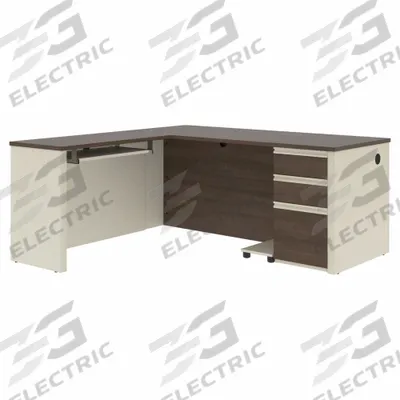 BESTAR L-Shaped Office Desk: White Chocolate, 71 1/8 in Overall Wd, 69 1/4 in Overall Dp - Prestige+ Series