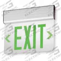 Edge-lit Exit Sign: 1 Faces, Green, Aluminum, Universal Field Selectable Chevrons, LED, Silver (MPN EDG 1 G EL M6). Key specifications — Housing Color: Silver; Brand: LITHONIA LIGHTING; Lighting Technology: LED; Self Diagnostics: No; Housing Material: Aluminum; Text Color: Green.