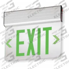 Edge-lit Exit Sign: 1 Faces, Green, Aluminum, Universal Field Selectable Chevrons, LED, Silver (MPN EDG 1 G EL M6). Key specifications — Housing Color: Silver; Brand: LITHONIA LIGHTING; Lighting Technology: LED; Self Diagnostics: No; Housing Material: Aluminum; Text Color: Green.