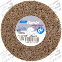 NORTON Bond Non Woven Wheel: 3 in Dia x 1/2 in W, 3/8 in Arbor Hole, Aluminum Oxide, Medium, Hard (MPN 66261014929). Key specifications — Series: Bear-Tex Rapid Blend NEX; Brand: NORTON.