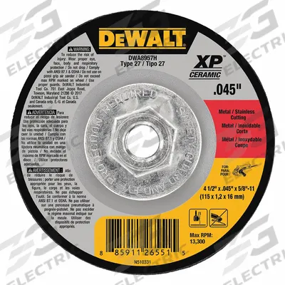 DEWALT Depressed Center Cut-Off Wheel: Type 27, 4 1/2" x 0.045" x 5/8"-11, Ceramic - Cool-Cutting Cut-Off Wheels for Carbon & Stainless Steel