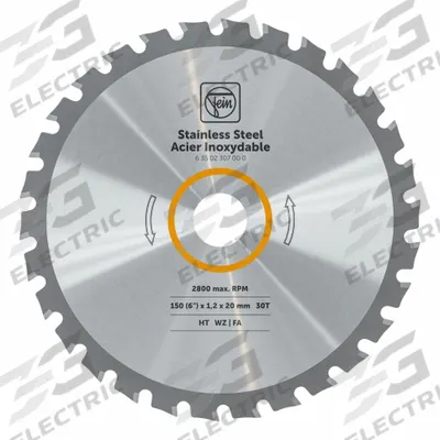 FEIN Circular Saw Blade: 6 in Blade Dia., 30 Teeth, 0.06 in Cut Wd, 3/4 in Arbor Size - Stainless Steel-Cutting Blades