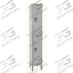 HALLOWELL Locker: 12 in x 12 in x 78 in, Louvered, 2 Tiers, 1 Units Wide, Combo/Padlock, Gray, Steel (MPN U1228-2A-PL). Key specifications — Brand: HALLOWELL; Locker Color: Gray; Lock Type: Combination/Padlock; Door Type: Louvered; Locker Material: Steel; Assembled: Assembled; Number Plate Included: Yes.