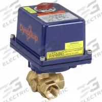 DYNAQUIP CONTROLS Electrically Actuated Three-Way Ball Valve: 3/4 in, Brass, 12V DC/24V AC/DC (MPN EYHG4AUE20H). Key specifications — Included Mounting: ISO 5211 Actuator Mounting Pad; Brand: DYNAQUIP CONTROLS; Actuator Features: Thermal Overload Protection.