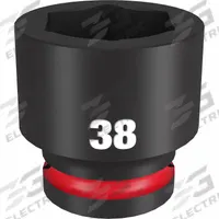 MILWAUKEE Standard Impact Socket: 3/4 in Drive Size, Metric, 38 mm Socket Size, 6-Point, Std (MPN 49-66-6376). Key specifications — attr1215501: MILWAUKEE; attr1215515: Black Phosphate; attr1215518: 38 mm.