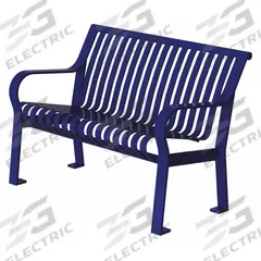 THOMAS STEELE Outdoor Bench: Carnival, 46 in Overall Lg, 32 in Overall Ht, Blue, Blue, Slat Surface (MPN CRB-4-VS-MBL). Key specifications — Manufacturer Part Number: CRB-4-VS-MBL; Brand: THOMAS STEELE; Frame Color: Blue; Product Type: Outdoor Bench; Seat Color: Blue; Series: Carnival.