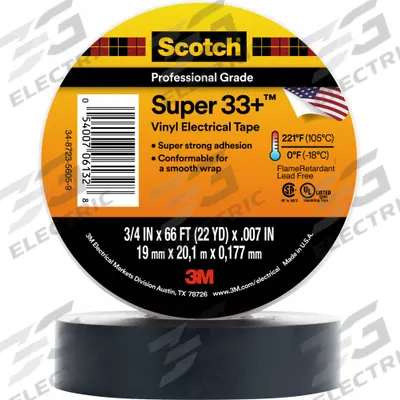 3M Electrical Tape: 3/4 in Wd, 22 yd Lg, 7 mil Thick, Polyvinyl Chloride Film - General Purpose Electrical Tape