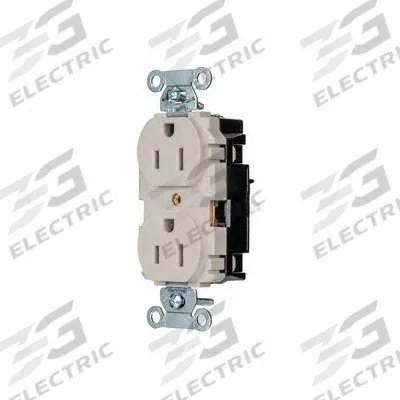 HUBBELL Receptacle: Duplex, 5-15, Light Almond, 125V AC, 15 A, 2 Pole / 3 Wire (MPN BR15STLA) - General Purpose Receptacles