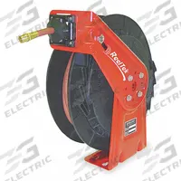Spring Return Hose Reel: 25 ft (1/4 in I.D.), 1/4 in MNPT, 300 psi Max Op Pressure, Brass, Black/Red (MPN RT425-OLP). Key specifications — Reel Color: Red; Hose Capacity: 25 ft (1/4 in I.D.); Overall Dimensions: 16-1/2 in L x 6-1/4 in W x 17-7/8 in H; Swivel Material: Brass; Hose End Configuration: 1/4 in MNPT; Brand: REELCRAFT.