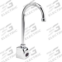 SANI-LAV Sensor Faucet: Electronic Sensor Faucet, Cast Brass, Chrome Finish, Single-Post, Plug-In (MPN ES2RL-0.5). Key specifications — Brand: SANI-LAV; Includes: Mounting Hardware; Series: Electronic Sensor Faucet.
