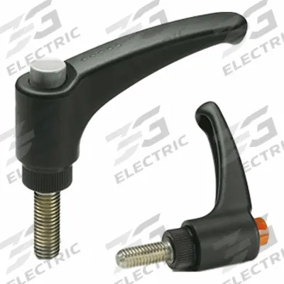 ELESA Adjustable Handles: Red Cap, Plastic w/ SS Thread, 3/8"-16 Thread, 1.25 in Thread Lg - Teardrop-Style Colored-Cap Adjustable Handles with Threaded Stud