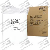RELOC ZIPPIT Reclosable Bag: 6 mil Thick, 10 in Wd, 13 in Lg, Hang Hole Not Included, Box, 500 PK (MPN 6R1013). Key specifications — With Hang Hole: Hang Hole Not Included; Brand: RELOC ZIPPIT; Package Configuration: Box.