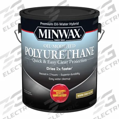 MINWAX Finish: Varnish, Interior, Water, 1 gal Container Size, Wood, Semi-Gloss - Wood Sealers & Finishes