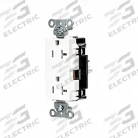 HUBBELL Receptacle: Decorator Duplex, 5-20, White, 125V AC, 20 A, 2 Pole / 3 Wire (MPN DR20STW)
