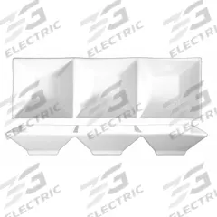 ITI 3-Compartment Bowl: 15 oz Capacity, 12 in Dia, Porcelain, Bright White (MPN FA3-12). Key specifications — Brand: ITI; Color: Bright White; Material: Porcelain; Product Type: Triple Square Bowl.