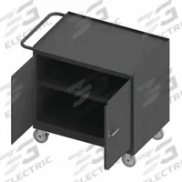 DURHAM MFG Mobile Cabinet Workbench: 36 in x 24 in, Steel, 1,200 lb Overall Load Capacity, Gray (MPN 3113-95). Key specifications — Included Components: Handle on Side; Assembly: Fully Assembled; Brand: DURHAM MFG.