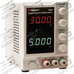 TRIPLETT DC Power Supply: Digital DC, Included, 8.3 in H x 4.1 in W x 6.1 in D, 2 Displays, NIST (MPN PS305-NIST). Key specifications — Line Regulation Current: Less Than 0.1% + 3 mA; Load Regulation Voltage: Less Than 0.01% + 5 mV; Calibration Certificate Type: NIST; Manufacturer Part Number: PS305-NIST; Brand: TRIPLETT; Includes: AC Power Cord; Line Regulation Voltage: Less Than 0.01% + 3mV; Load Regulation Current: Less Than 0.1% + 10mA.