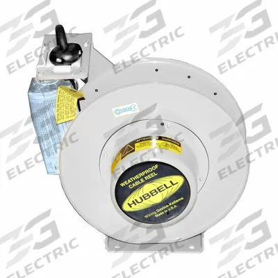 HUBBELL WIRING DEVICE-KELLEMS Extension Cord Reel: Ratchet Lock, 50 ft Cord Lg, 10 AWG, SOW - Hardwired Self-Retracting Cord Reels