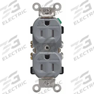 LEVITON Receptacle: Duplex, 5-15, Gray, 125V AC, 15 A, 2 Pole / 3 Wire (MPN TWR15-GY) - General Purpose Receptacles