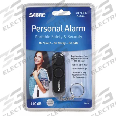 SABRE Personal Protection Alarm: Personal Keychain, Black, Battery, 110 dB Sound Level - Personal Safety Alarms