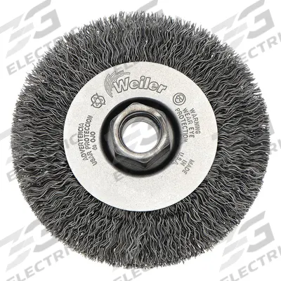 WEILER Wire Wheel Brush: Crimped Steel, 4" Dia x 1/2" Wd, 5/8"-11 Arbor - Light-Cleaning Brushes for Carbon Steel