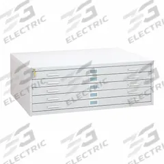 SAFCO PRODUCTS Flat File Cabinet: White, 5 Drawers, 16 1/2 in Overall Ht, 41 1/2 in Overall Dp (MPN 4998WHR). Key specifications — attr988670: Powder Coated; attr988694: Steel; attr988691: Yes; attr988652: SAFCO PRODUCTS; attr988656: White; attr988720: Handle.