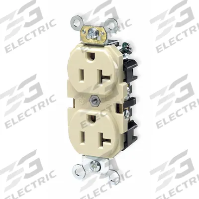LEVITON Receptacle: Duplex, 5-20, Ivory, 125V AC, 20 A, 2 Pole / 3 Wire (MPN 5362-I) - General Purpose Receptacles