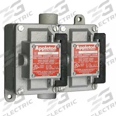 APPLETON ELECTRIC Tumbler Switch: 2 Gang, 1-Pole, 20 A, 277 V AC, Feed-Thru Hub - Two-Gang Rocker-Arm Tumbler Switches