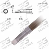 HAKKO Soldering Tip: T39 Series, Chisel, 4 mm W, 16 mm Lg (MPN T39-DL4). Key specifications — Brand: HAKKO; Compatible Handpiece Manufacturer Model Number: FX-9702; Manufacturer Part Number: T39-DL4.