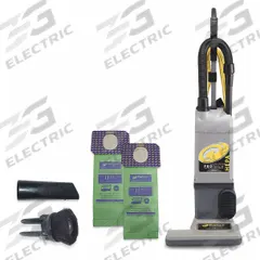 PROTEAM Upright Vacuum Cleaner: 15 in Cleaning Path Wd, 96 cfm Air Flow, 18 lb Wt, 67 dB Sound Level (MPN 107252). Key specifications — Color: Gray; Vacuum Motor Type: Brushed; Includes Onboard Hose: Onboard Hose Included; Head Height Adjustment: 1-Position; Brand: PROTEAM; Drive Belt: Mechanical Clutch; Independent Brush Motor: Yes; Includes Battery & Charger: No.