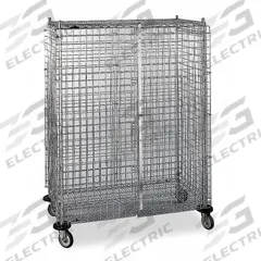 METRO Security Cart: 900 lb, 48 in L x 24 in W Self, 53 in L x 28 in W x 68 in H Overall Dim, Silver (MPN SEC55DC). Key specifications — Shelf Type: Fixed; Caster Brake Type: No Brake Included; Brand: METRO; Caster/Wheel Configuration: (4) Swivel; Shelves Included: None.