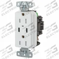 USB Receptacle: Duplex, 5-15R, 2 USB Ports, USB Type A/C, White, 125V AC, 15 A (MPN USB15CPDW). Key specifications — Brand: HUBBELL.