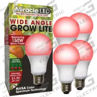 LED Grow Bulb: LED, A19, 120V, Full/Broad/Red, 150 W Incandescent Watt Equivalency (MPN 602146). Key specifications — Plant Growth Application: Flowering; Brand: MIRACLE LED; Bulb Shape: A19; Spectrum: Full/Broad.