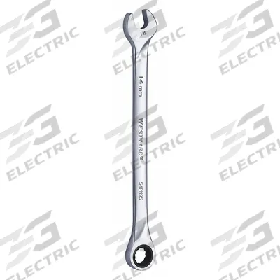 WESTWARD Combination Wrench: Alloy Steel, Chrome, 14 mm Head Size, 9 1/8 in Overall Lg - Metric 12-Point Ratcheting Combination Wrenches