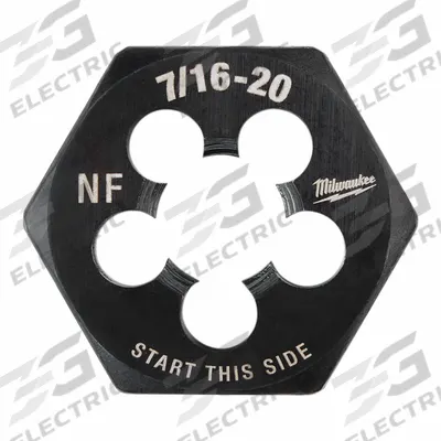 MILWAUKEE Hex Threading Die: 7/16"-20 UNF, 1 in Hex Wd, Black Oxide Carbon Steel (MPN 49-57-5357) - Solid Hex Rethreading Dies