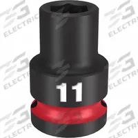 MILWAUKEE Standard Impact Socket: 1/2 in Drive Size, Metric, 11 mm Socket Size, 6-Point, Std (MPN 49-66-6243). Key specifications — attr1215501: MILWAUKEE; attr1215515: Black Phosphate; attr1215518: 11 mm.