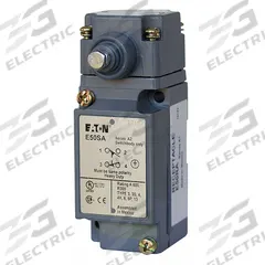 EATON Plunger Limit Switch: Plunger Actuator, Momentary/Momentary, Metallic, 8 ozf Op Force - Min (MPN E50BS2). Key specifications — Manufacturer Part Number: E50BS2; Brand: EATON; Electrical Connection: Screw Terminals; Action: Momentary/Momentary; Series: E50; Body Material Type: Metallic; Actuator Type: Plunger.