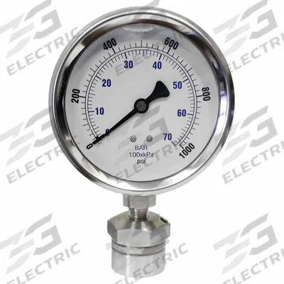 KODIAK CONTROLS Pressure Gauge: 0 psi to 1,000 psi, KC301, 4 in Dial, 316 Stainless Steel - Dial Pressure Gauges with 316 SS Female-Threaded Mini-Seal
